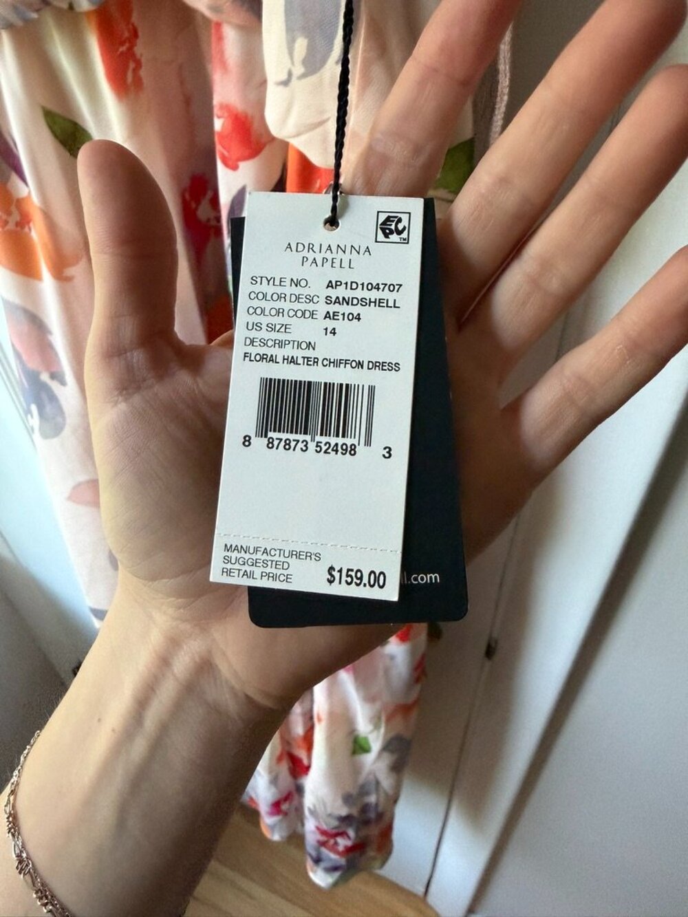 NWT Adrianna Papell Sandshell Floral Halter Chiffon Dress Size 14 - Picture 6 of 8